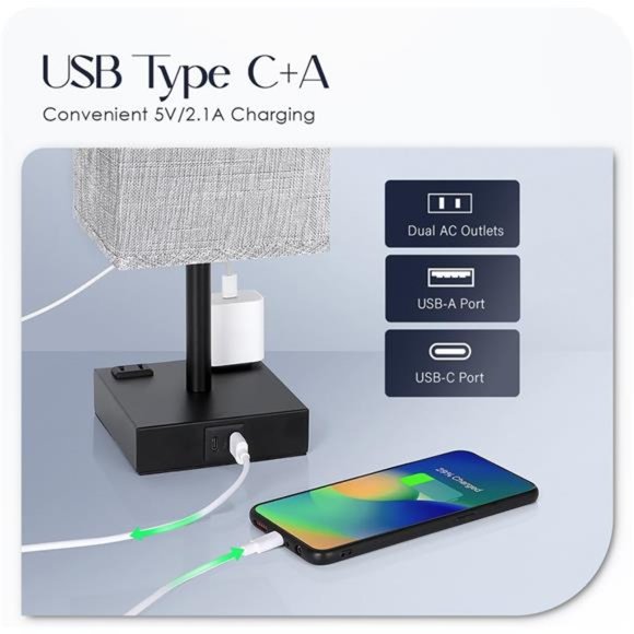 Touch Control Table Lamps Set of 2 - Nightstand Lamp for Bedroom with USB Port - Picture 2 of 7